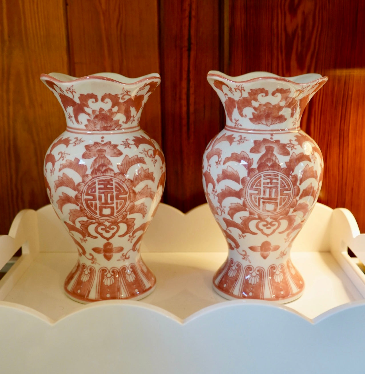 Pink & White Chinese Vases Pair