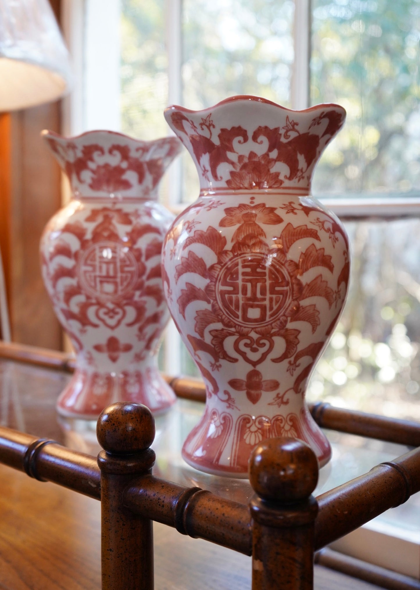 Pink & White Chinese Vases Pair