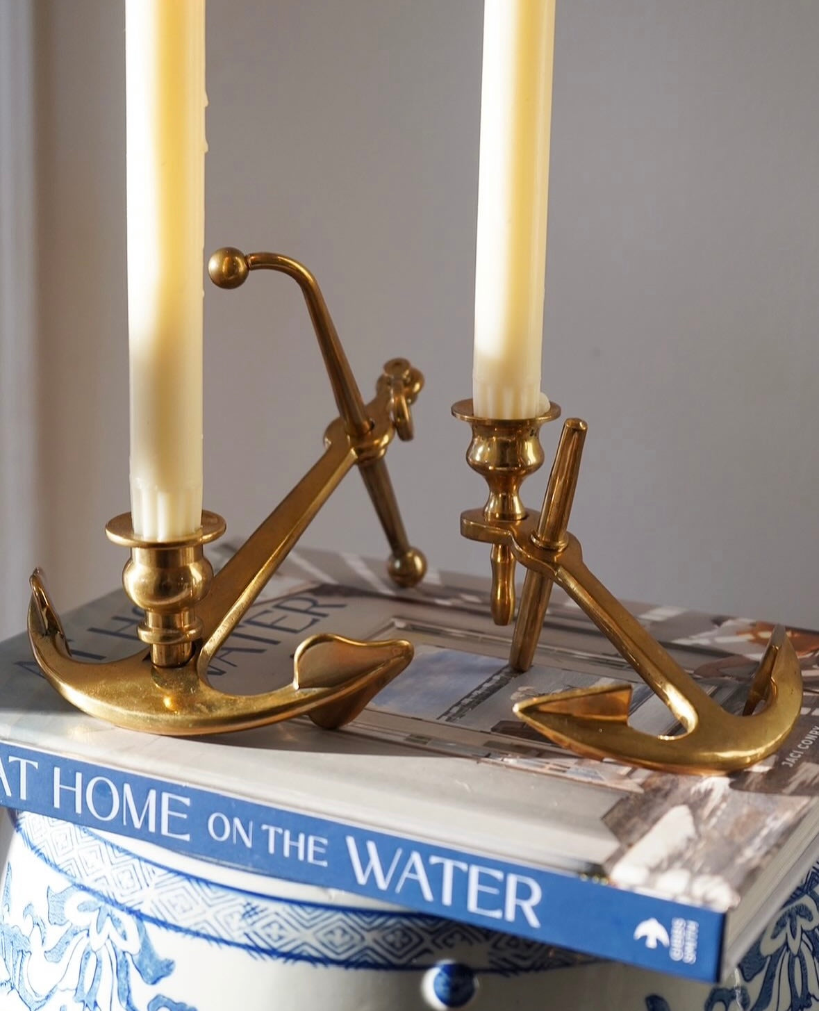 Brass Anchor Candle Holder Pair