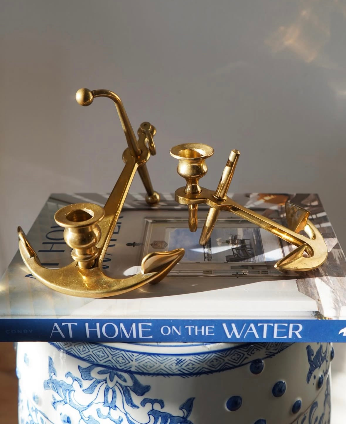 Brass Anchor Candle Holder Pair