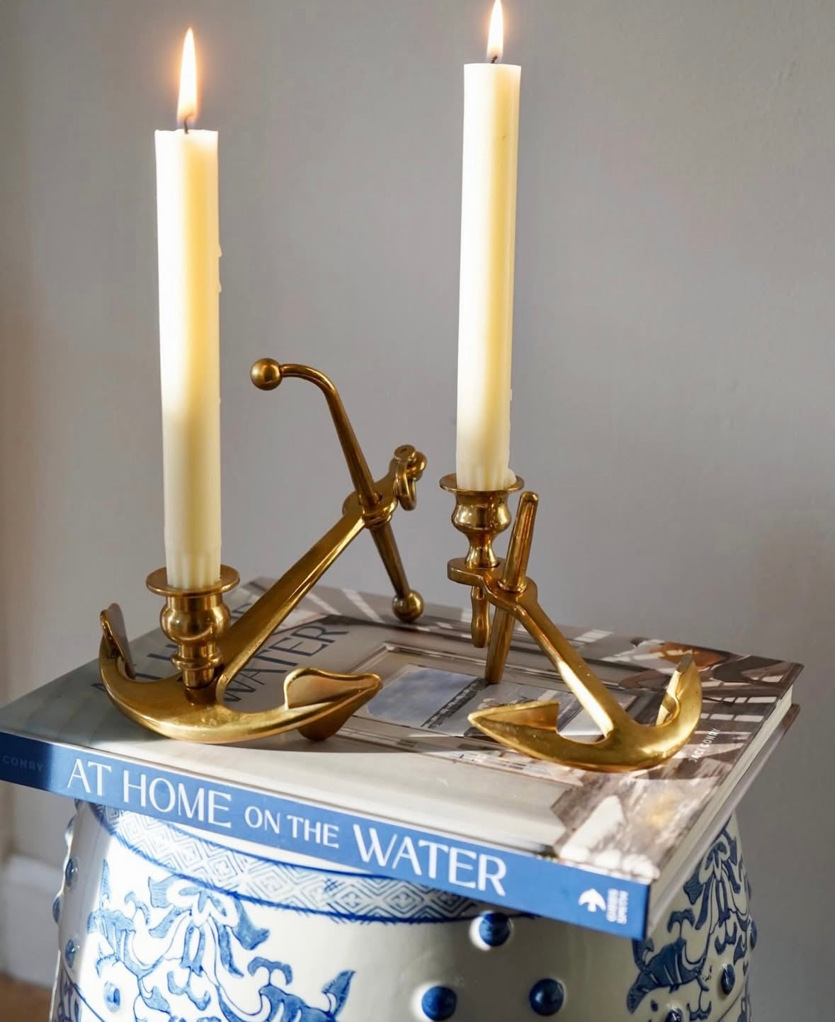 Brass Anchor Candle Holder Pair